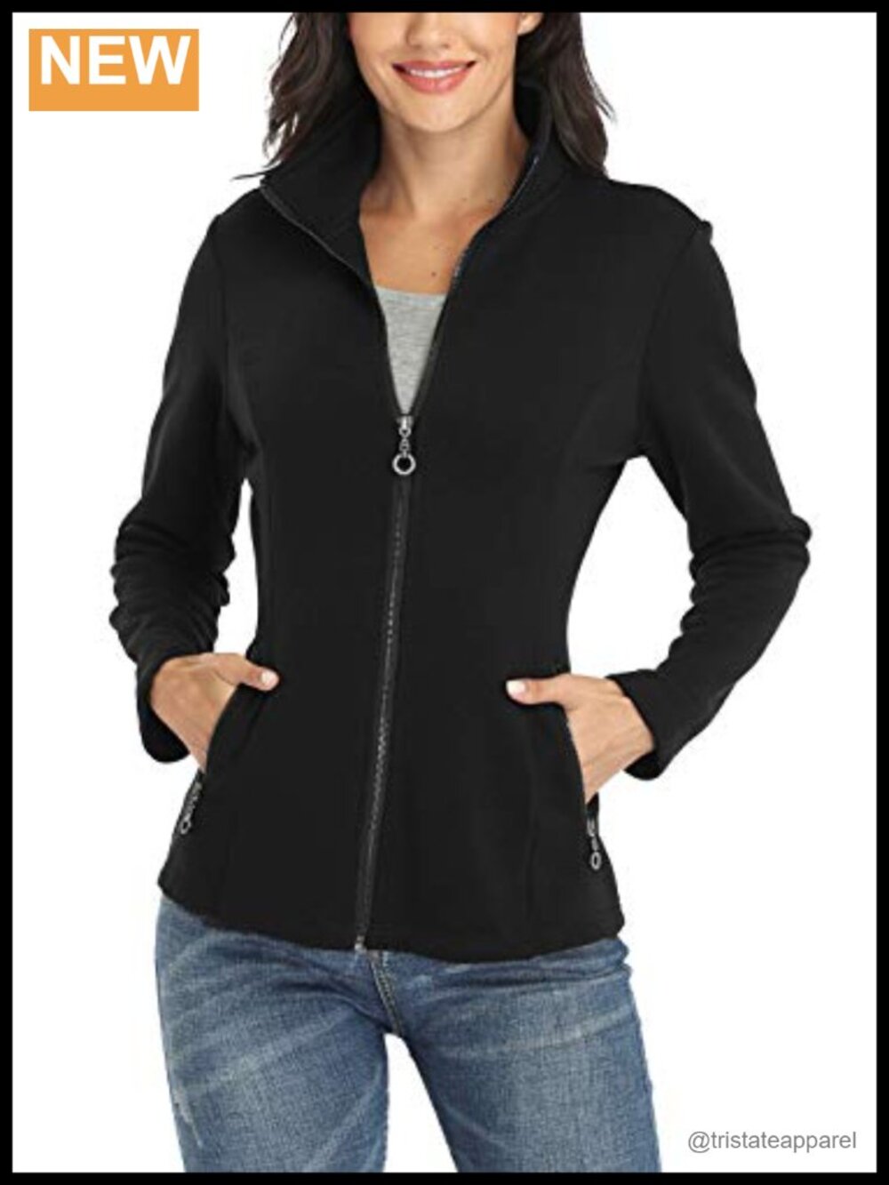 Women's Full Zip Stand Collar Slim Fit Casual Jacket with Pockets
